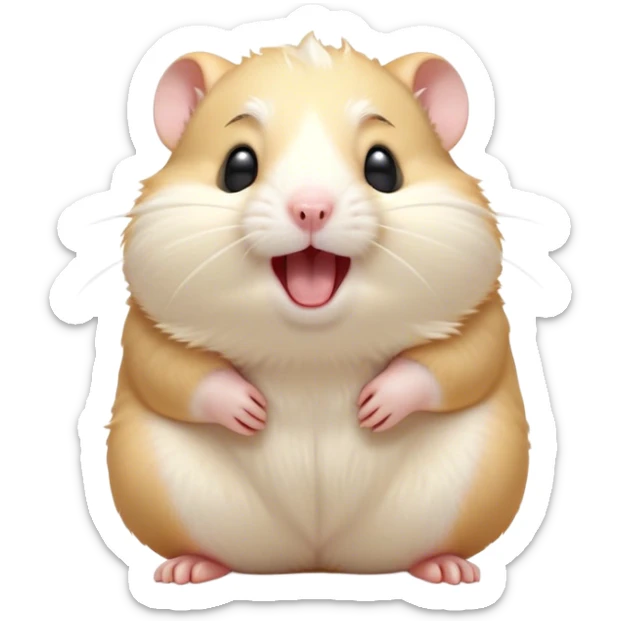 Cinematic Cute Yawning Cream Hamster Portrait Emoji, Head tilted slightly with a dramatic, wide-open yawn, showcasing a soft, pristine cream fur with tiny droopy ears, round dark eyes barely open in drowsy contentment, Simplified yet irresistibly adorable features, highly detailed, glowing with a soft, cozy glow, high shine, relaxed yet expressive, stylized with a touch of whimsy, bright and endearing, soft glowing outline, capturing the essence of a sleepy yet affectionate hamster, so drowsy it feels like it could stretch out of the screen and curl up for a nap! sticker