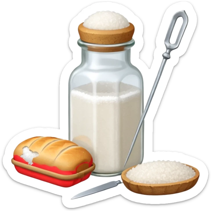  a one victorian bottle of salt and a loaf of bread - crochet needles and a ball of wool sticker