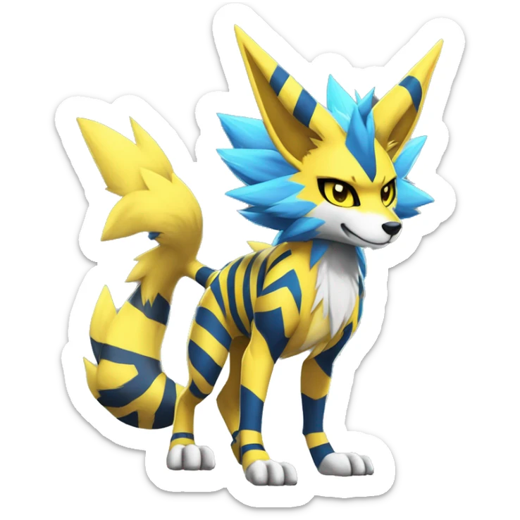 Yellow Anthro Edgy Cool Sonic-Zeraora-Anubis-Renamon-Jolteon-Pokémon-Fakémon with shiny blue stripes Full Body Detailed High Quality  sticker
