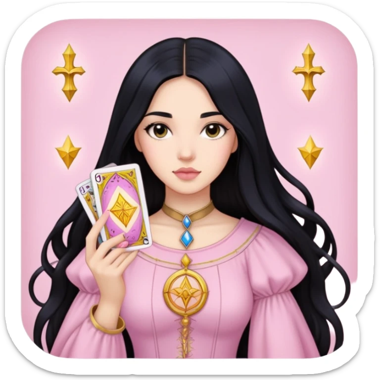 long black hair girl with light pink tarot cards sticker