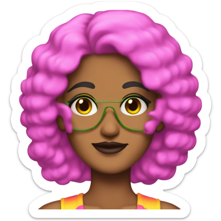 Tanned woman with black hair dressed in 1980s hair, makeup, and neon attire  sticker