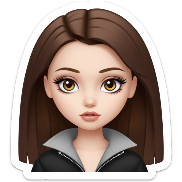 pale skin, girly bratz baddie, beautiful eyes, eyeliner, medium length straight brown hair sticker