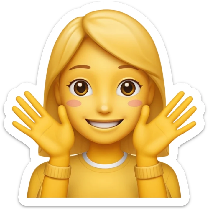AI emoji with a smirk, hands together in a thankful gesture, looking at friends, cheerful vibe sticker