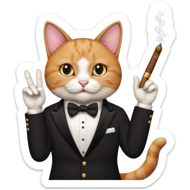 A cat in the black suite with a cigar in a paw with the other paw in the "classic" hand gesture. sticker