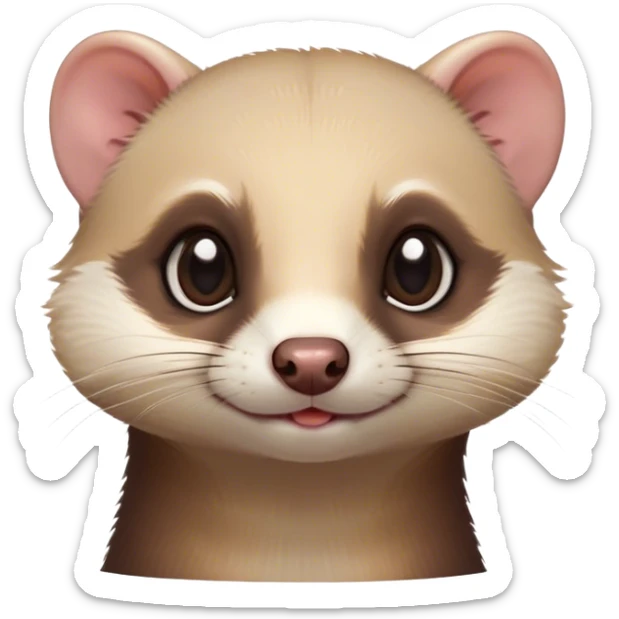 Cinematic Cute sable ferret Portrait Emoji, Head tilted playfully, with an elongated, flexible body and a characteristically curious expression, featuring a short, pointed snout, bright, sparkling eyes, and soft fur in warm brown and cream tones, Simplified yet irresistibly adorable features, highly detailed, glowing with a warm, friendly glow, high shine, affectionate and lively, stylized with a touch of whimsical mischief, soft glowing outline, capturing the essence of a fun-loving and mischievous sable ferret that feels like it could scamper straight into your heart! sticker