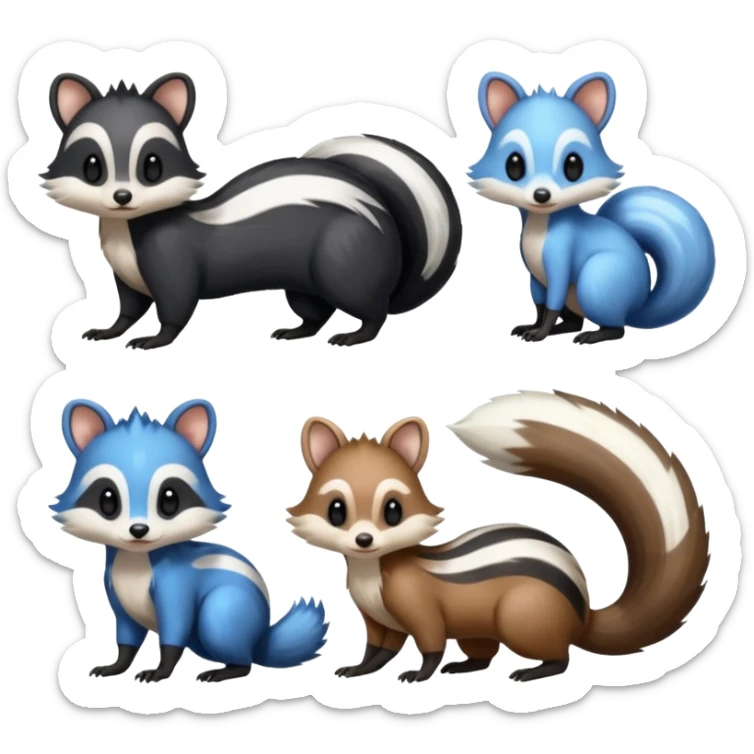 Black/White/Blue Skunk-Badger-Furret-Numbat-Minccino-Meowstic-Teddiursa-animal-fusion (full body) sticker