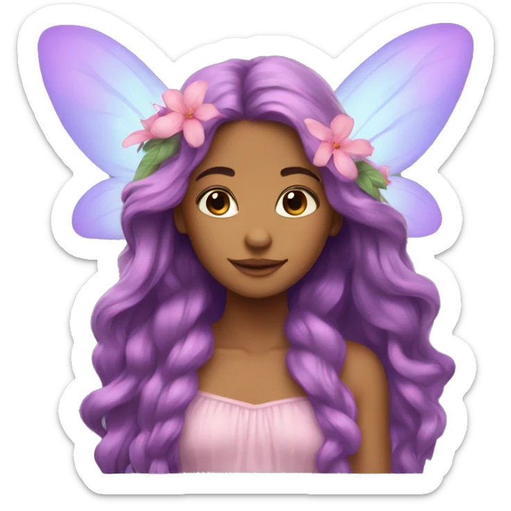 Beautiful, flower, fairy, pink, blue, purple, long hair, tan skin sticker