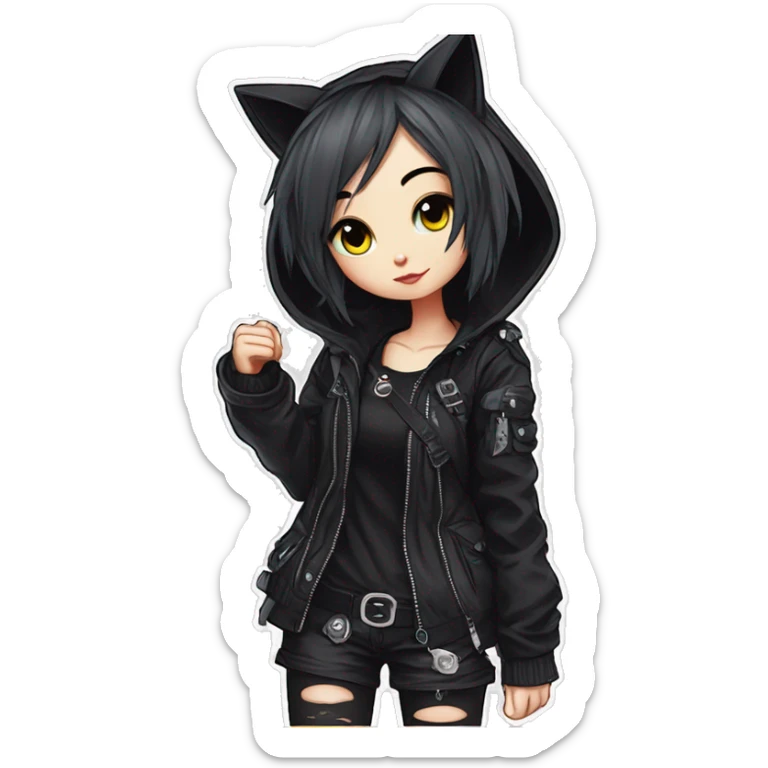 Edgy Kawaii Cute Cool Cartoon Anime Punk Techwear Gothic Catgirl sticker