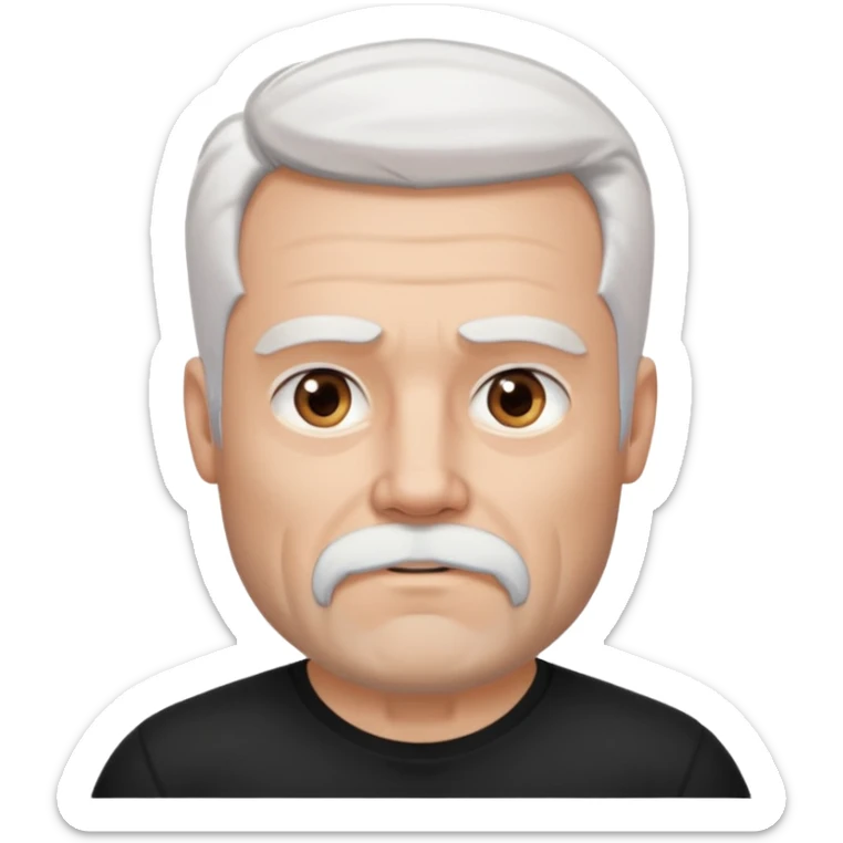 White haired muscled adult man with a black t-shirt. He has white beard with a long goatee. Dark brown eyes and some wrinkles. Attractive, Wolverine vibes. sticker
