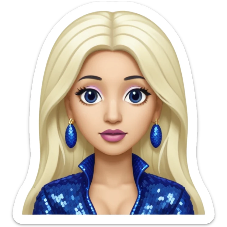 Cardi B with long white blonde hair, indigo sequin outfit sticker