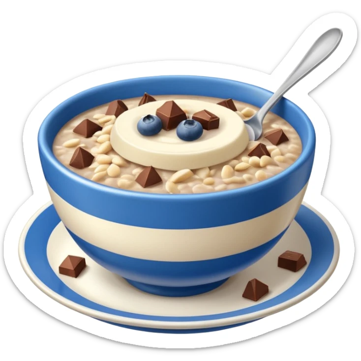 porridge con cioccolato e mirtilli in una ciotola a strisce azzurre e bianche  sticker