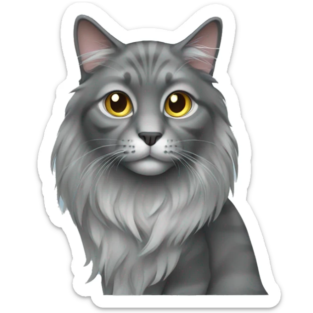 Long hair gray cat sticker