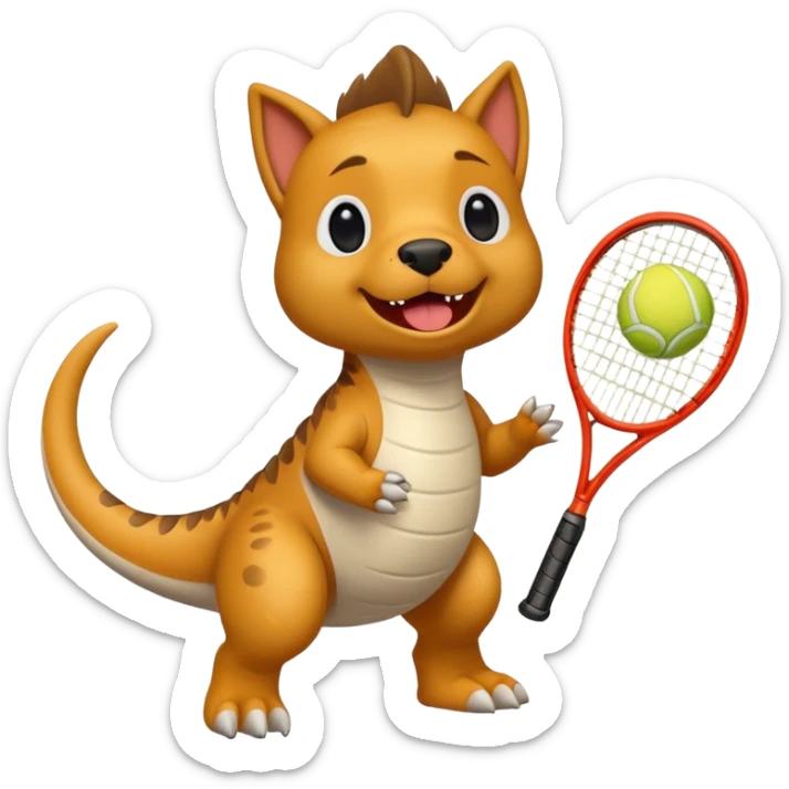 Un chien qui joue au tennis contre un dinosaure sticker