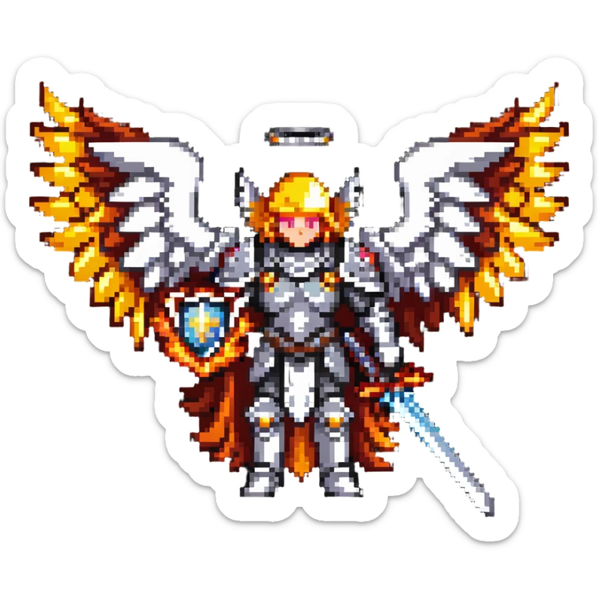 Michael the archangel with wings, armor, and a flaming sword. Divine warrior angel with a halo. sticker