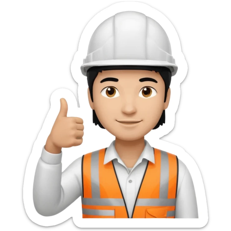 Una persona con pelo negro varon con casco blanco inginiero cilvil pulgar arriba sticker