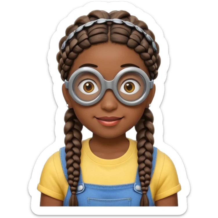 Minion emoji and a smurk like this emoji but a minion so basically that emoji with the goggles and the hair and not a funny head shape 😏  black girl with braids black girl / dark. Skinned girl sticker