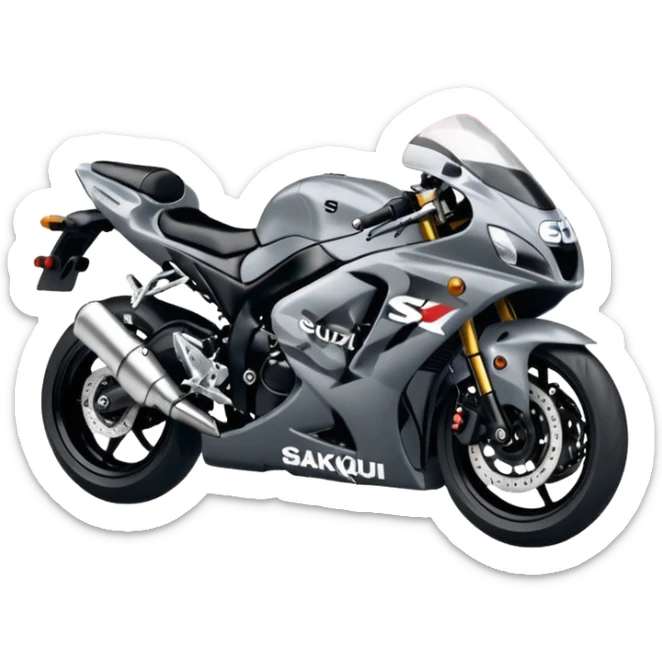 the word 'Sakqu' written in stylized smoke above a Suzuki GSXR 1000 motorcycle, with the text and motorcycle clearly visible, detailed emoji-style illustration sticker