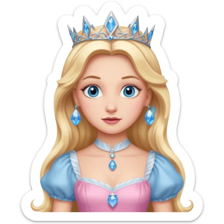 Glinda from the Wizard of Oz with blue eyes, blonde long hair, pink outfit sticker
