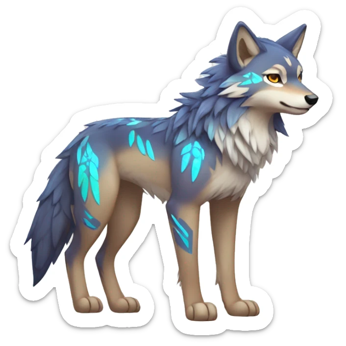 Colorful Shiny Fionbri-Falvie-sparkle-wolf-sona with tribal markings full body sticker