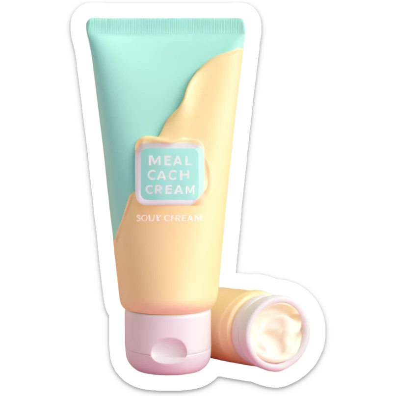 empty crumpled hand cream tube, pastel colors, very squished and wrinkled, cap on sticker
