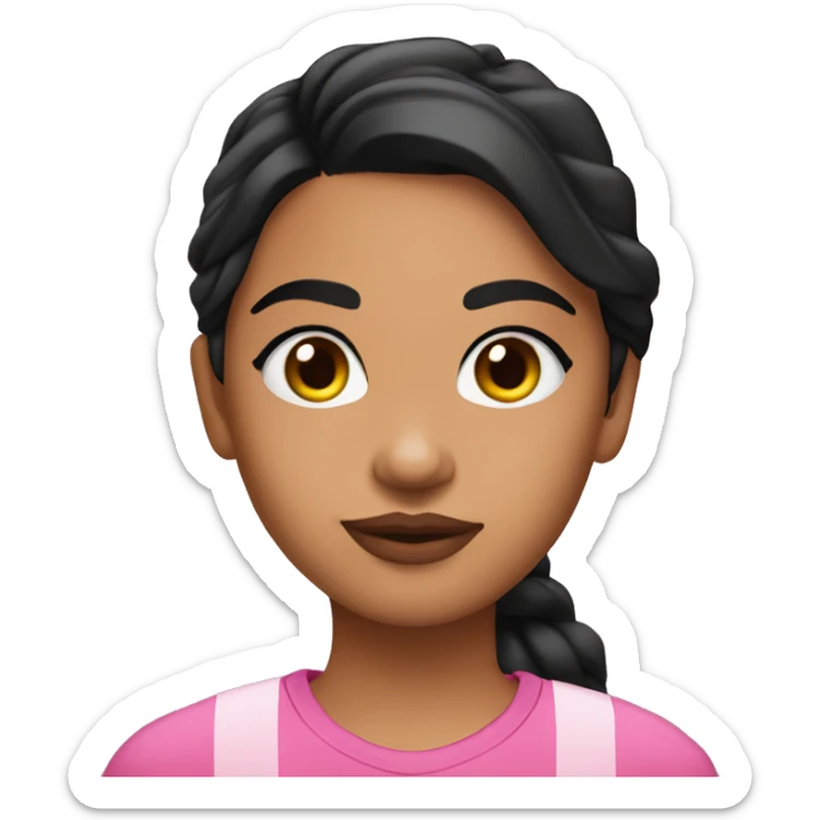Kalinago girl with straight nose, pink lipgloss, black short wavy hair and pink shirt  sticker