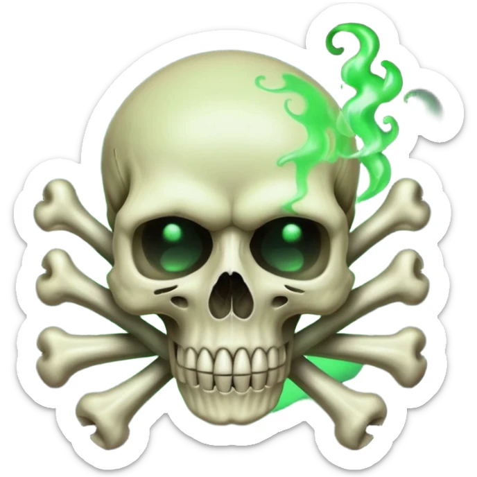 a poisonous cloud of gas, dark swamp color, with an image of a skull and two crossed bones behind the skull sticker