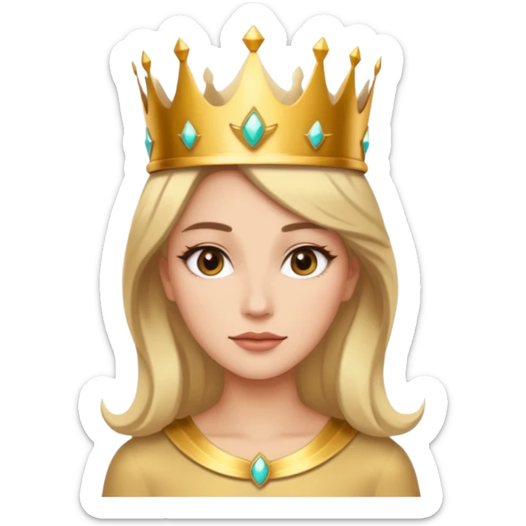Give me an image of a women wearing neutral makeup with a crown. She is looking very smug sticker