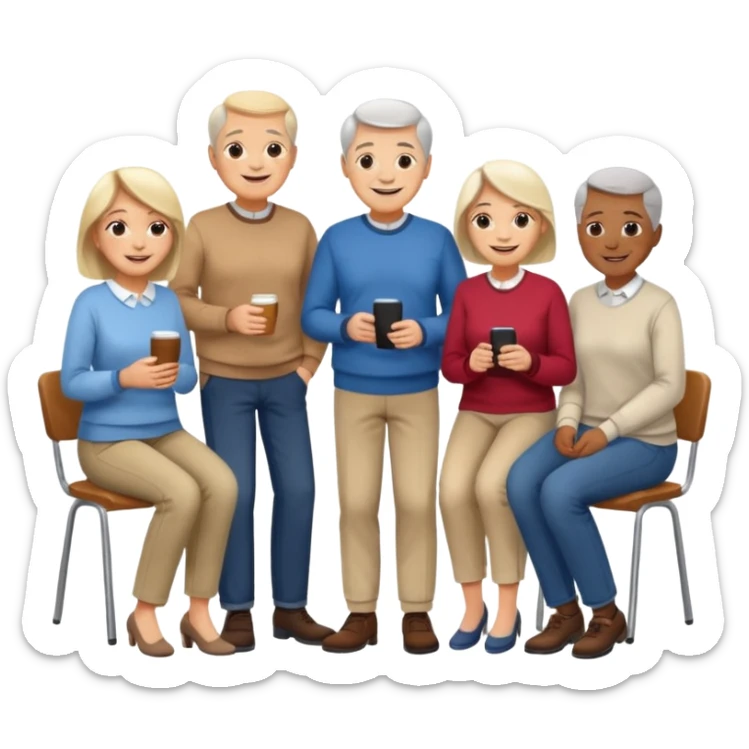 A large crowd of adults and seniors in casual clothing at an afterwork meeting sticker