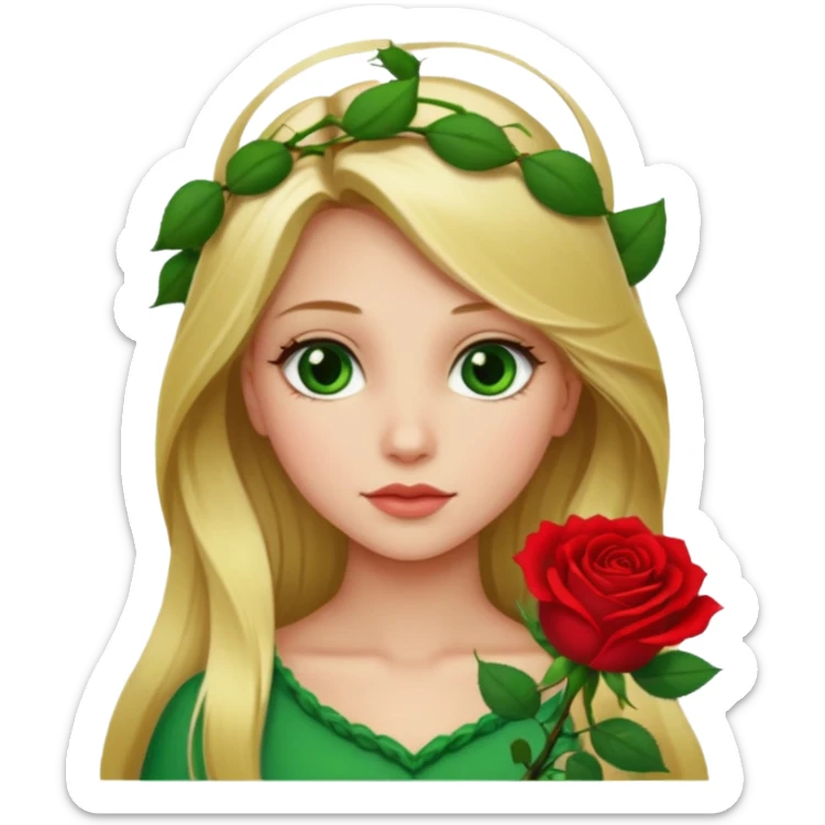 Girl profile picture with long blonde hair and green eyes and 1 flower in her hair sticker