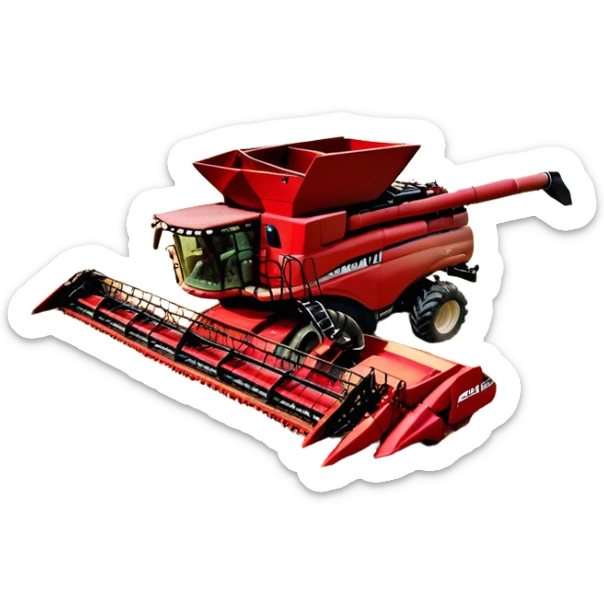 Case IH Axial-Flow 8250 (2022) – Cinematic-realistic Case IH Axial-Flow 8250 harvester, its deep red body towering over endless wheat fields. The massive cutting header slices through golden crops, sending a steady stream of grain into the bin as dust and chaff swirl in the afternoon sun. sticker