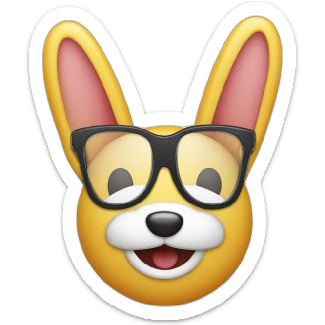 Itello avec Des dents de lapins, un appareil dentaire et des lunettes qui lève le doigt sticker