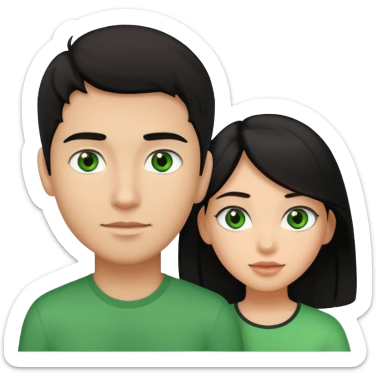 Couple girl dark hair light skin boy tan skin green eyes black hair sticker