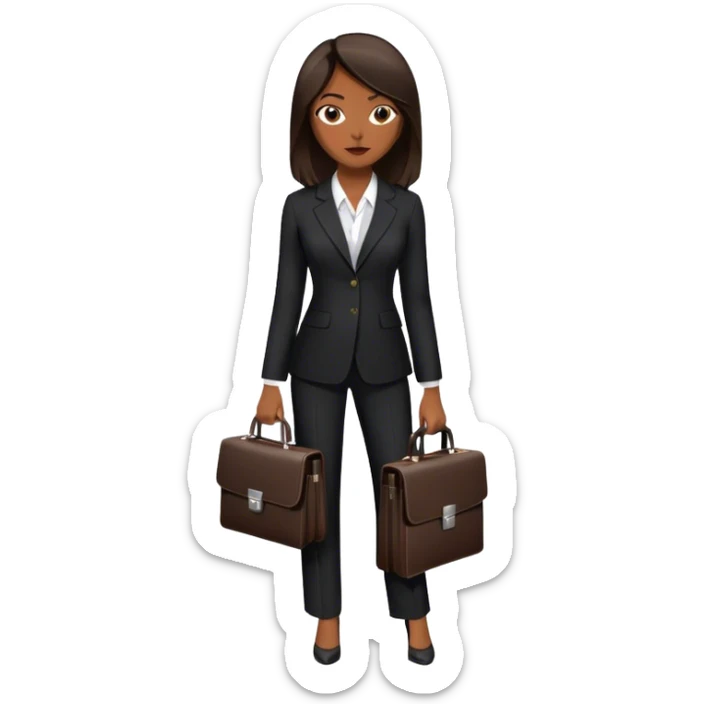 dark brown woman with dark brown mid-length straight hair in a black pant suit executive with briefcase sticker