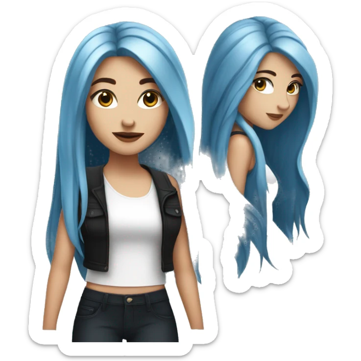 white girl with long straight dark blue hair wearing black tank top sticker