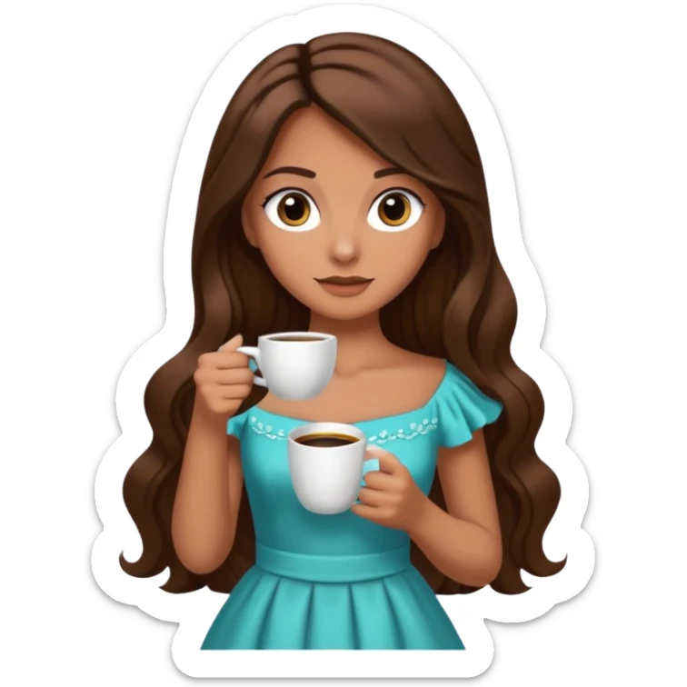 big black eyes and tanned skin brown hair glamorous long hair with coffee  sticker