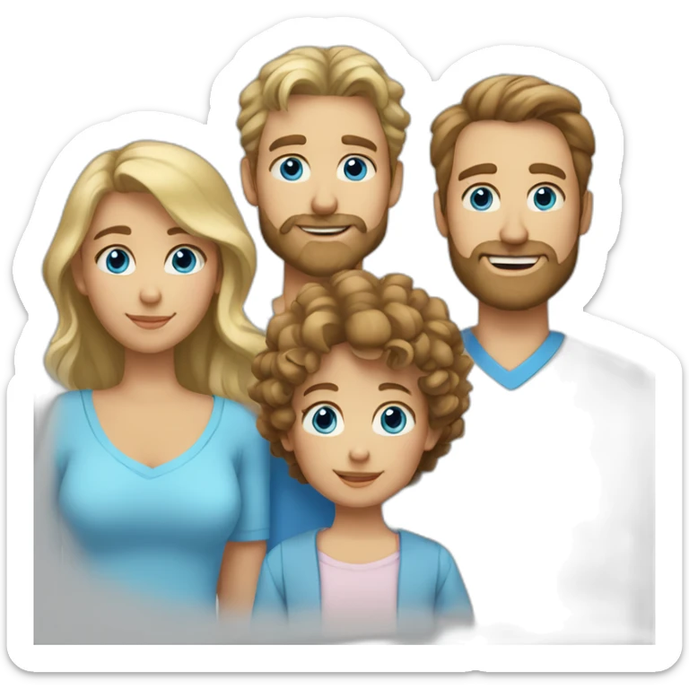 a family with a mother blond-curly hair, dad brown hair-beard, son brown hair-blue eyes, daughter blond long hair-blue eyes sticker