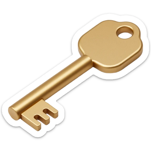 realistic metallic key, skeuomorphism style sticker