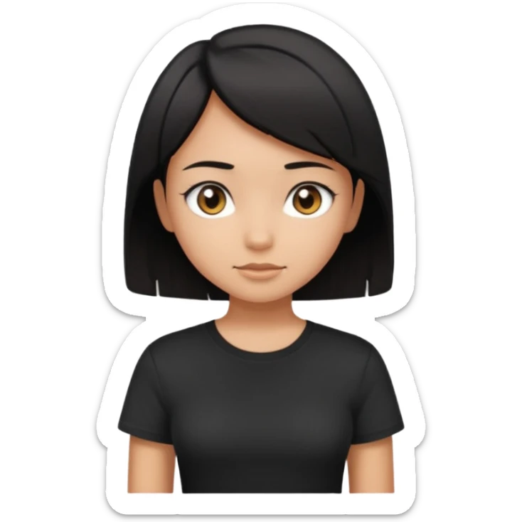 a pretty bratz girl with straight black short hair wearing a black tshirt , tan girl. waist up sticker