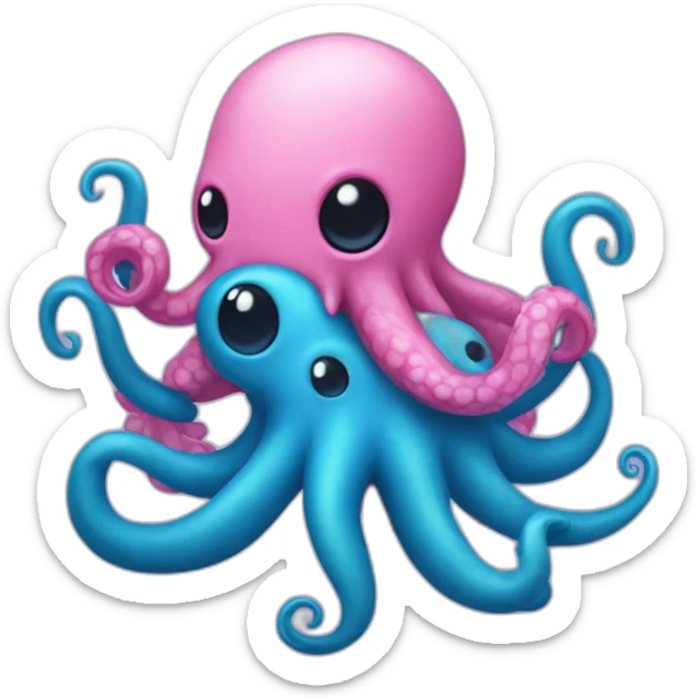 an adorable blue kraken fighting  has another pink kraken  adorable sticker