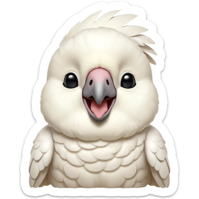 Cinematic Cute Yawning Cockatoo Portrait Emoji, Head tilted slightly with a dramatic, wide-open yawn, showcasing a plump, feathered body with a softly drooping crest and sleepy, half-closed eyes, Simplified yet irresistibly adorable features, highly detailed, glowing with a soft, cozy tropical glow, high shine, relaxed yet expressive, stylized with a dash of whimsical avian charm, soft glowing outline, capturing the essence of a drowsy yet affectionate cockatoo that appears ready to stretch out and yawn its way off the screen! sticker