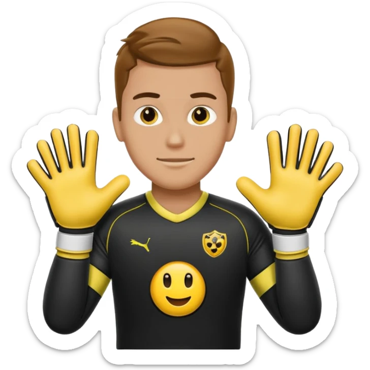 Football goalkeeper gloves with man goalkeeper and small emoji sticker