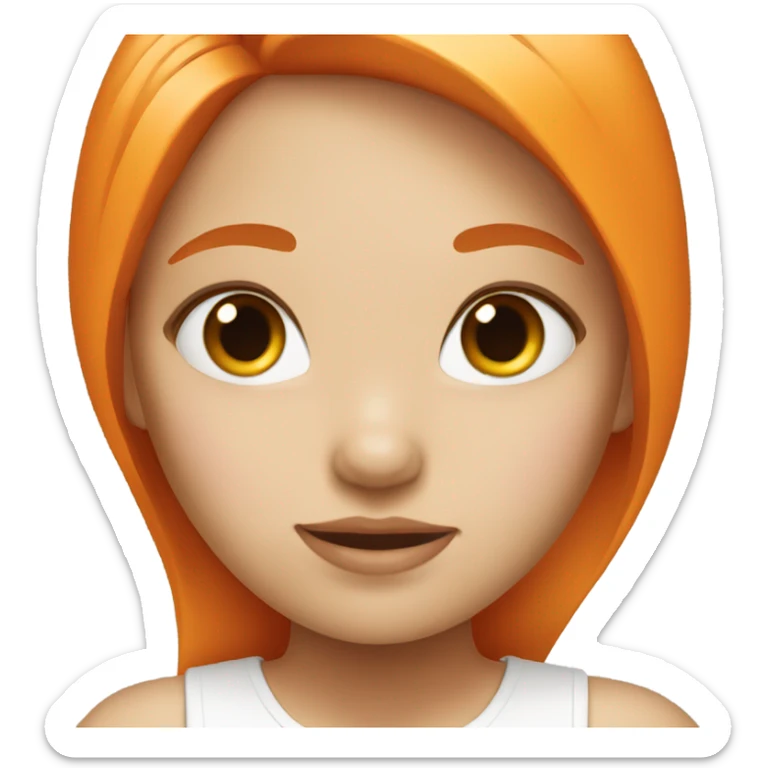A girl has white skin, orange and straight hair.   sticker