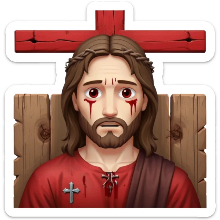 Hazme un emoji con jesuscristo en la cruz como real con el cuerpo en la cruz y la cruz entera sticker