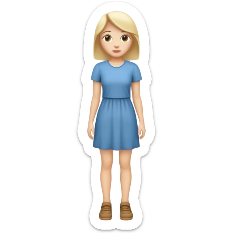 Create me an emoji of a full body white female in a casual dress, looking slightly to her right. sticker
