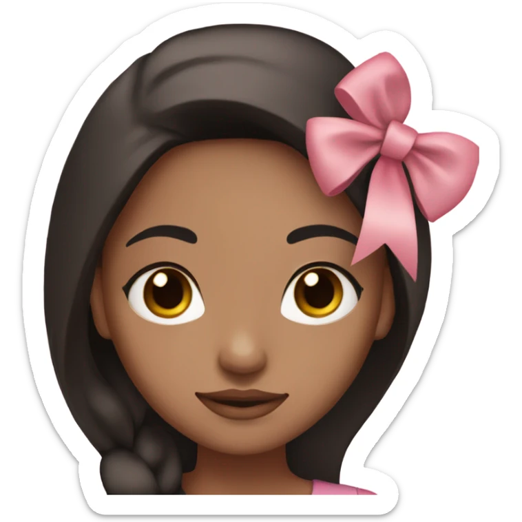 brown pretty girl with makeup with light tan skin and black straight hair with pink bow on hair  sticker