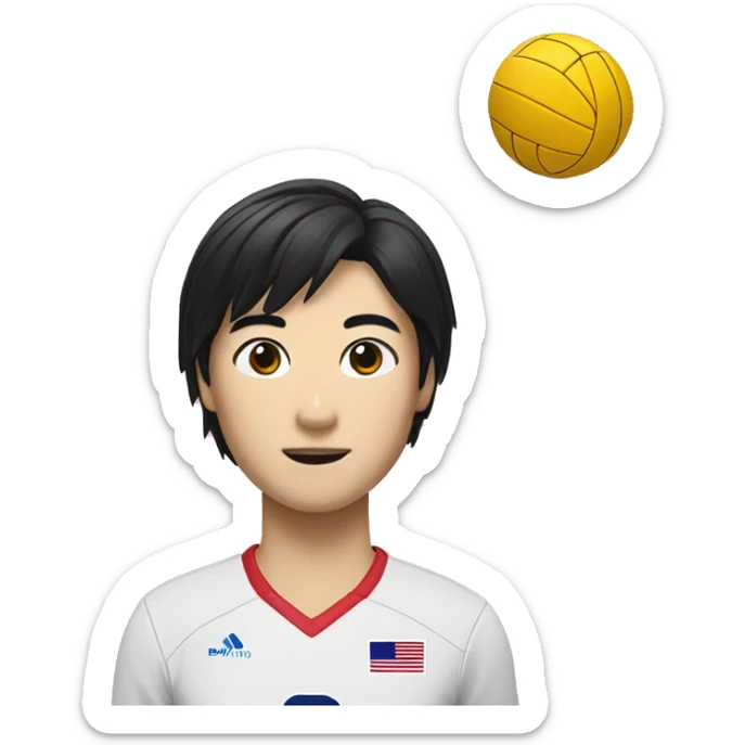 "A volleyball player with black bobbed hair wearing a South Korean uniform with the number 10, who is Asian." sticker