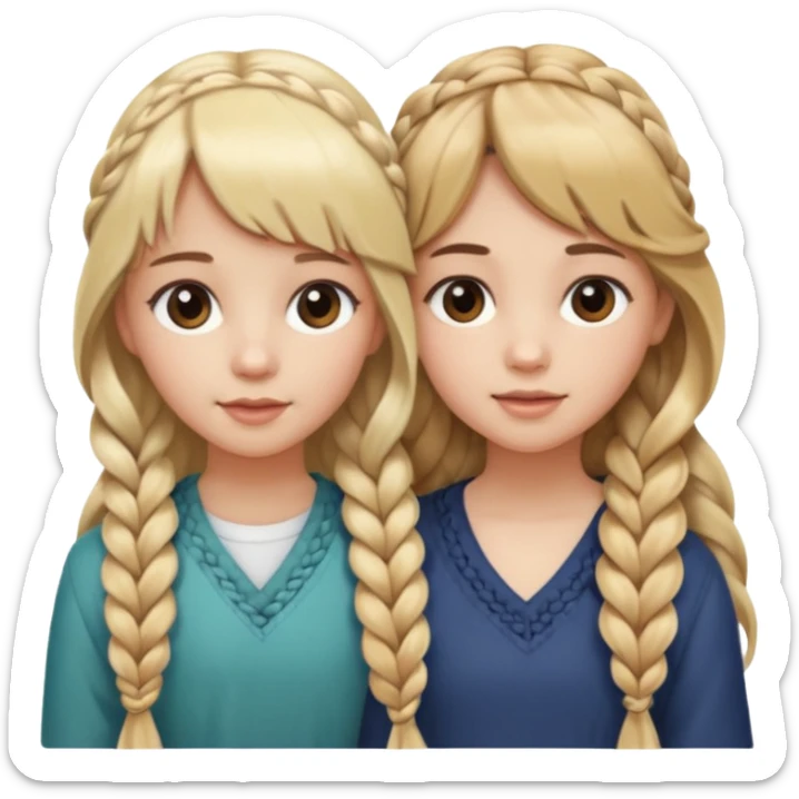 Sister with bangs and long wavy flowing blonde hair and her sister with long brown hair  braided to one side.  Close loving sisters💛 sticker