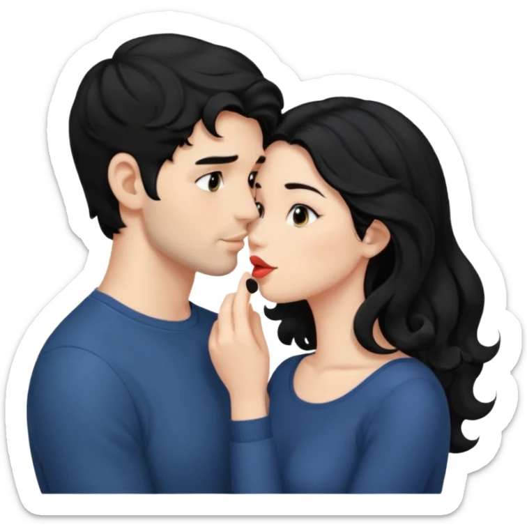 a handsome man with black short wavy hair, no beard tries to kiss a cute woman who has long~~ black hair sticker