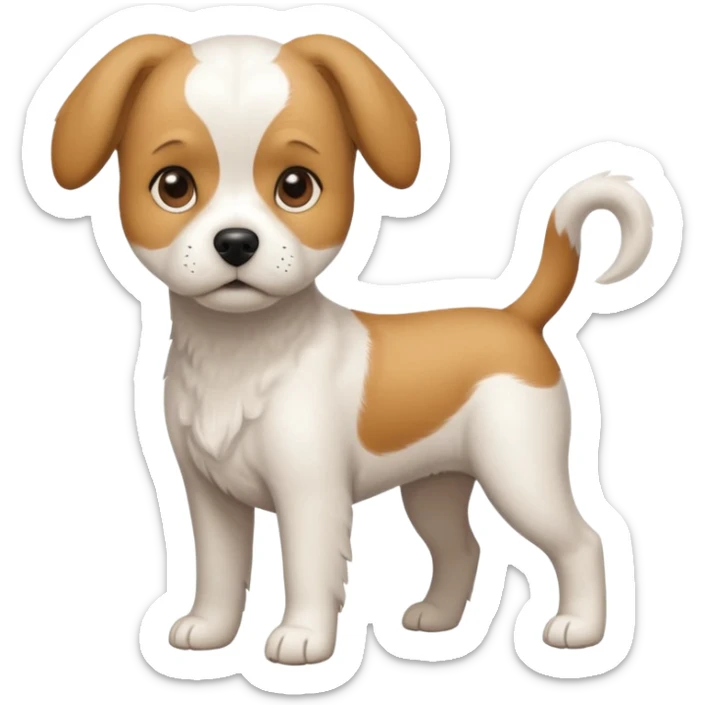 a full body white beagle x maltese x chi dog the size of a kelpie with light brown ears and a light brown patch on one eye sticker