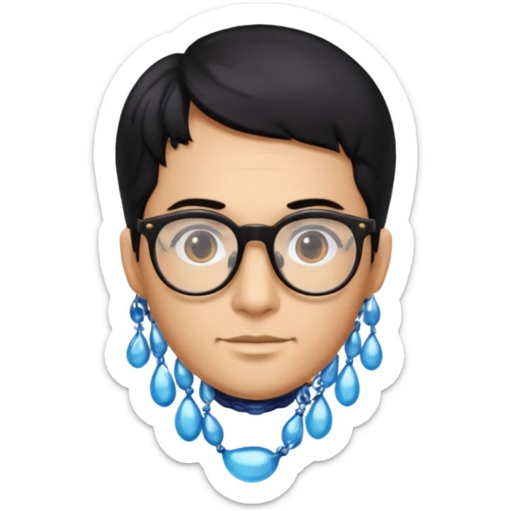 make a guy from portugal that has glasses and has a good jawline and a little masculine and black hair that spreads to the sides and make him glossy and shiny sticker